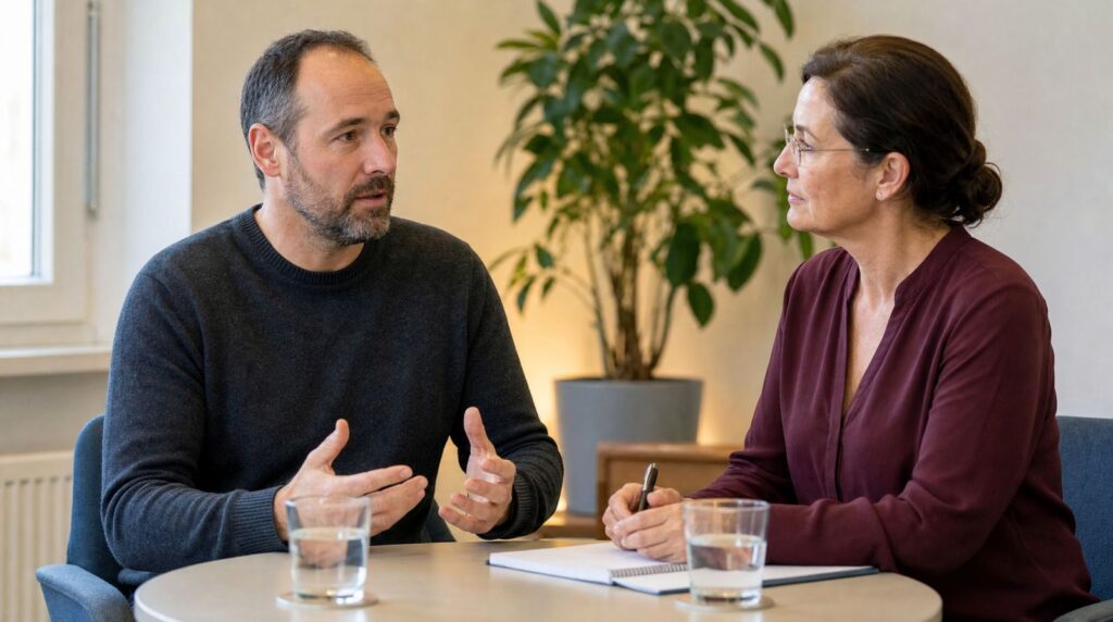 Man discusses preparation for the MPU with a traffic psychologist