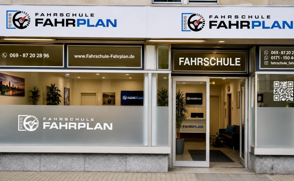 Entrée du Fahrschule FAHRPLAN dans le Häuser Gasse 2 vers le Frankfurt-Bockenheim