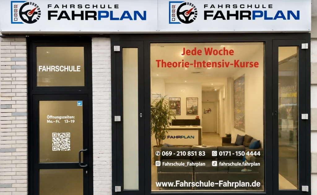 Eingang der Fahrschule FAHRPLAN in der Dreieichstraße 8 in Frankfurt-Sachsenhausen